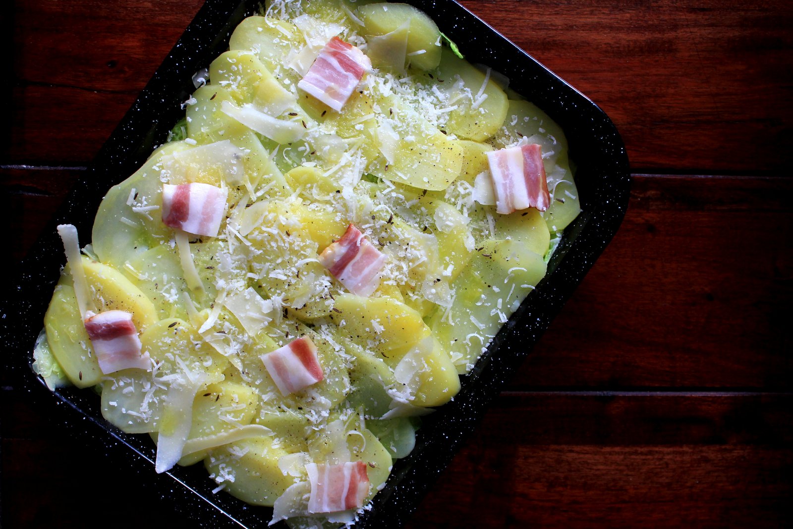 gratinovane zemiaky s kelom, recept.