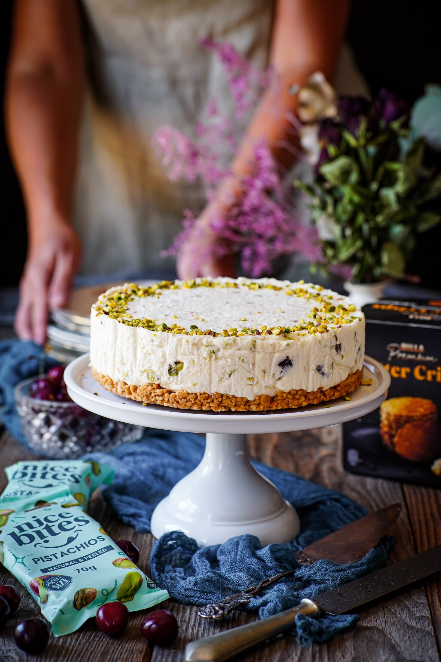nepečený pistáciový cheesecake