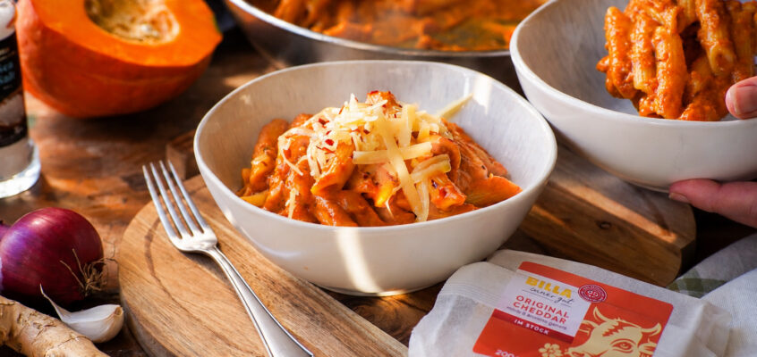 Penne s tekvicovou omáčkou a čedarom